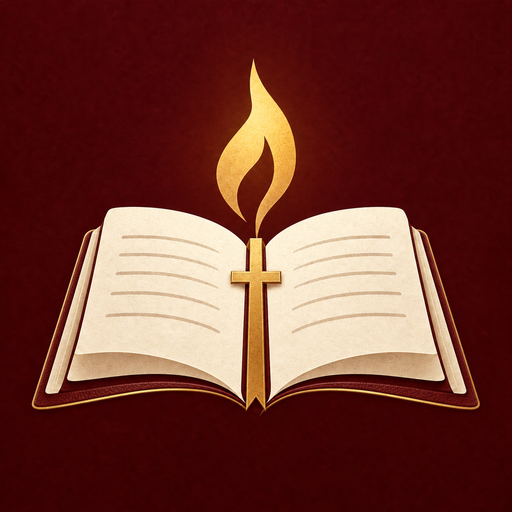 Glossa Bible app icon: an open Bible with a flame above it