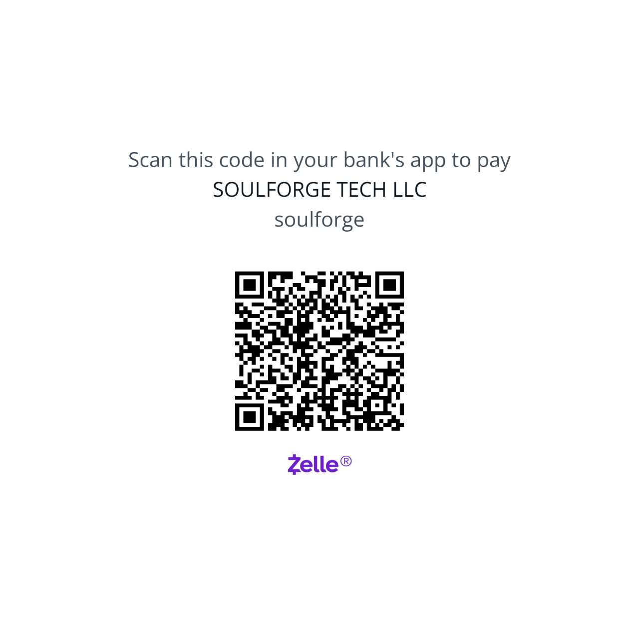 Zelle support code for Glossa Bible — scan it with the Zelle app